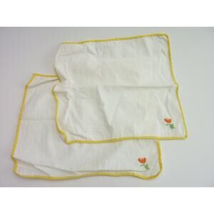 Vintage Hand Embroidered Napkin Tea Floral Flower Design